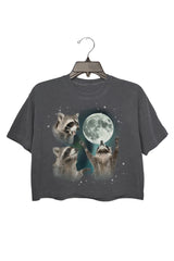 Three Raccoons Vintage Graphic Crop Top For Women