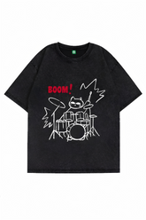 BOOM Creative Hand-Painted Rock Drum Cat Tee