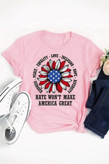 Kindness Peace Love Hate Won't Make America Great Teacher Tee