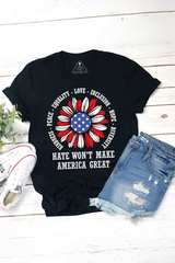 Kindness Peace Love Hate Won't Make America Great Teacher Tee