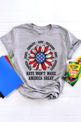 Kindness Peace Love Hate Won't Make America Great Teacher Tee