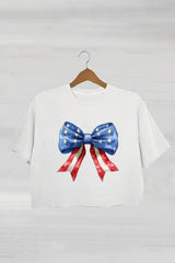 American Bow Independence Day Patriotic Fourth of July American Flag Crop Tee For Women