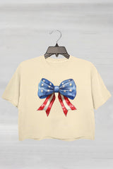 American Bow Independence Day Patriotic Fourth of July American Flag Crop Tee For Women