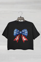 American Bow Independence Day Patriotic Fourth of July American Flag Crop Tee For Women