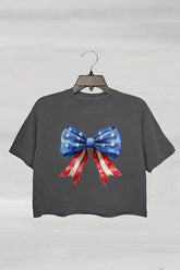 American Bow Independence Day Patriotic Fourth of July American Flag Crop Tee For Women