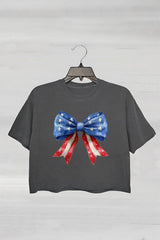 American Bow Independence Day Patriotic Fourth of July American Flag Crop Tee For Women