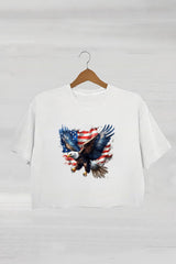Eagle Independence Day Patriotic Fourth of July American Flag Crop Tee For Women