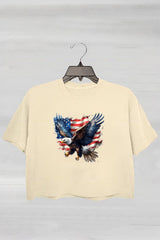 Eagle Independence Day Patriotic Fourth of July American Flag Crop Tee For Women
