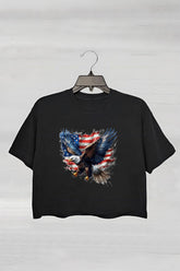 Eagle Independence Day Patriotic Fourth of July American Flag Crop Tee For Women