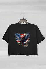 Eagle Independence Day Patriotic Fourth of July American Flag Crop Tee For Women