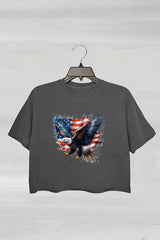 Eagle Independence Day Patriotic Fourth of July American Flag Crop Tee For Women