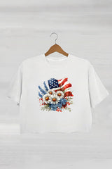 Flower National Flag Teacher Crop Tee For Women