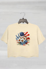 Flower National Flag Teacher Crop Tee For Women