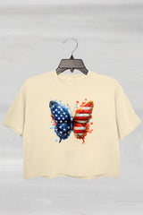 USA Floral Butterfly Teacher Crop Tee For Women