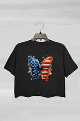USA Floral Butterfly Teacher Crop Tee For Women