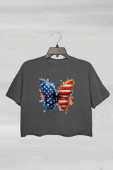 USA Floral Butterfly Teacher Crop Tee For Women