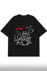 BOOM Creative Hand-Painted Rock Drum Cat Tee