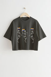 LGBTQ Skeletons With Progress Pride Flags Crop Tee For Women