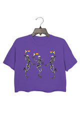 LGBTQ Skeletons With Progress Pride Flags Crop Tee For Women
