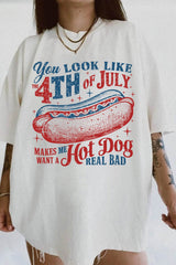 Retro You Look Like The 4th Of July Hot Dog Real Bad Tee For Women