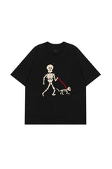Skeleton Dog Owner Walking The Dog Tee For Women