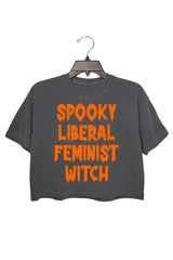 Spooky Liberal Feminist Witch Crop Top For Women