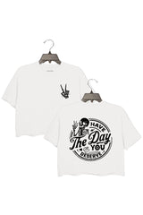 Have The Day You Deserve Gray Round Neck Crop Top For Women