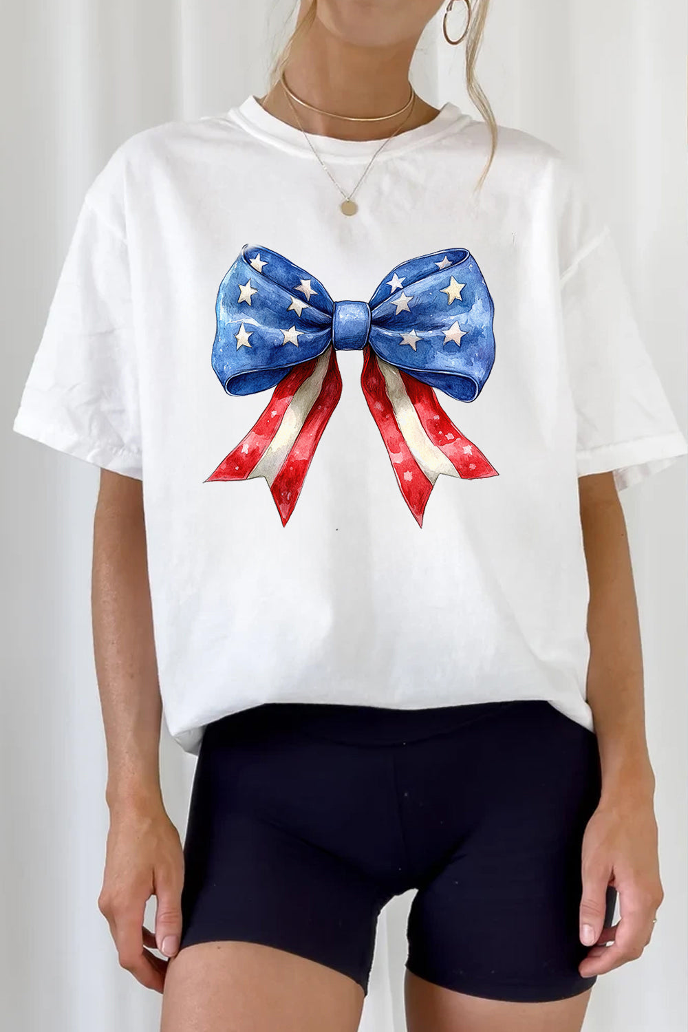 American Bow Independence Day Patriotic Fourth of July American Flag Tee For Women