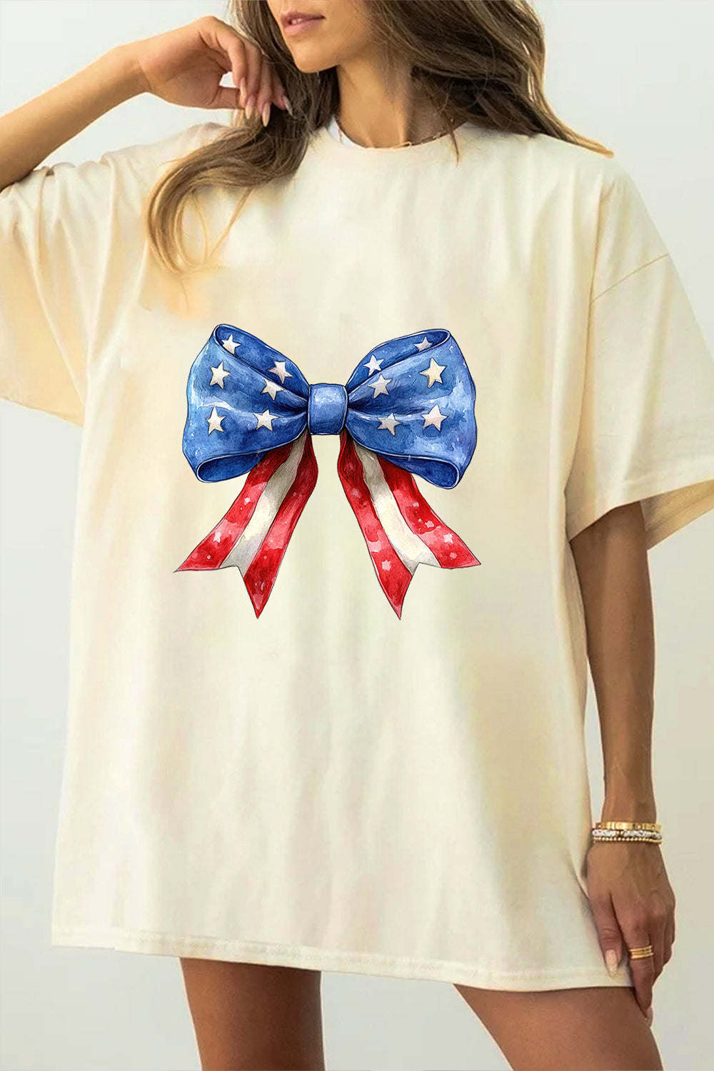 American Bow Independence Day Patriotic Fourth of July American Flag Tee For Women