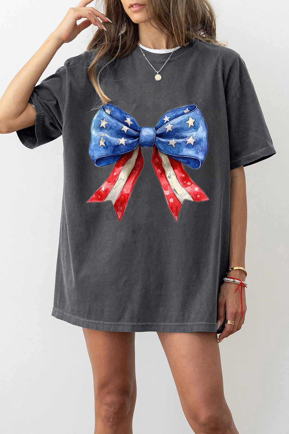 American Bow Independence Day Patriotic Fourth of July American Flag Tee For Women