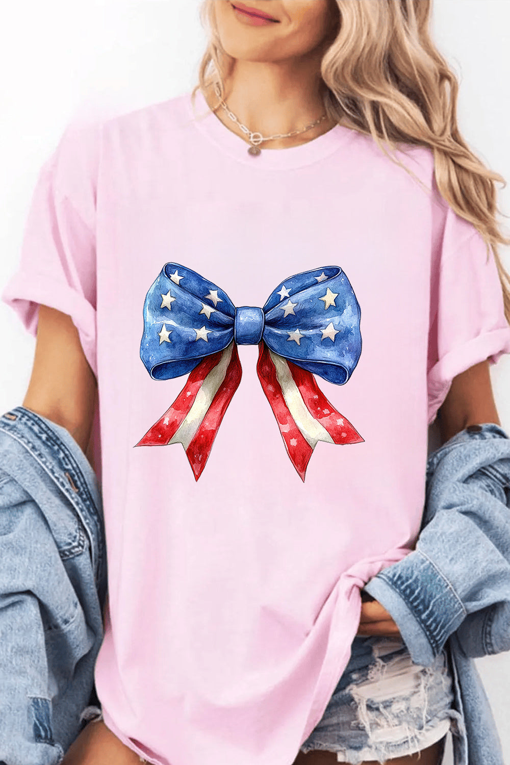 American Bow Independence Day Patriotic Fourth of July American Flag Tee For Women