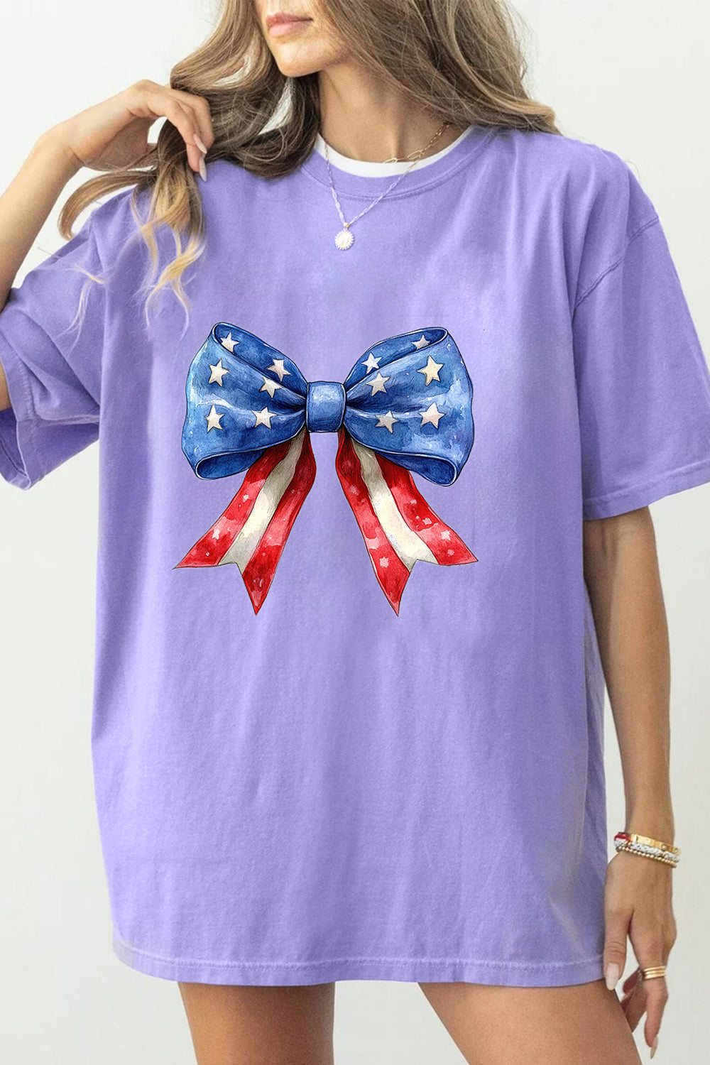 American Bow Independence Day Patriotic Fourth of July American Flag Tee For Women