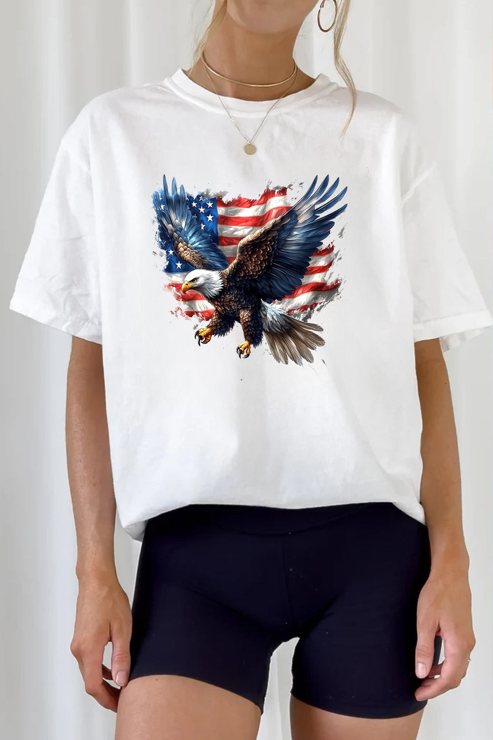 Eagle Independence Day Patriotic Fourth of July American Flag Tee For Women