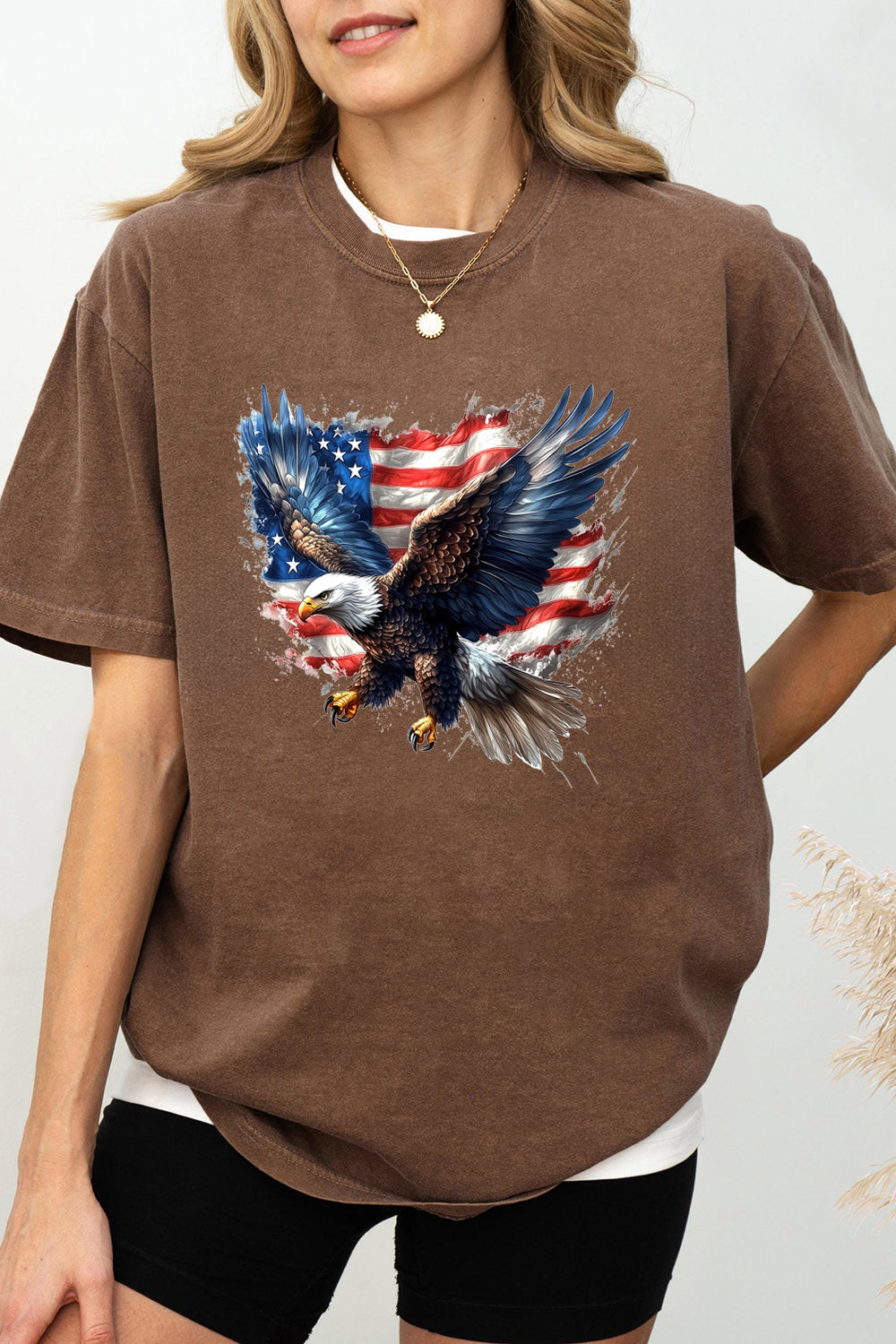 Eagle Independence Day Patriotic Fourth of July American Flag Tee For Women