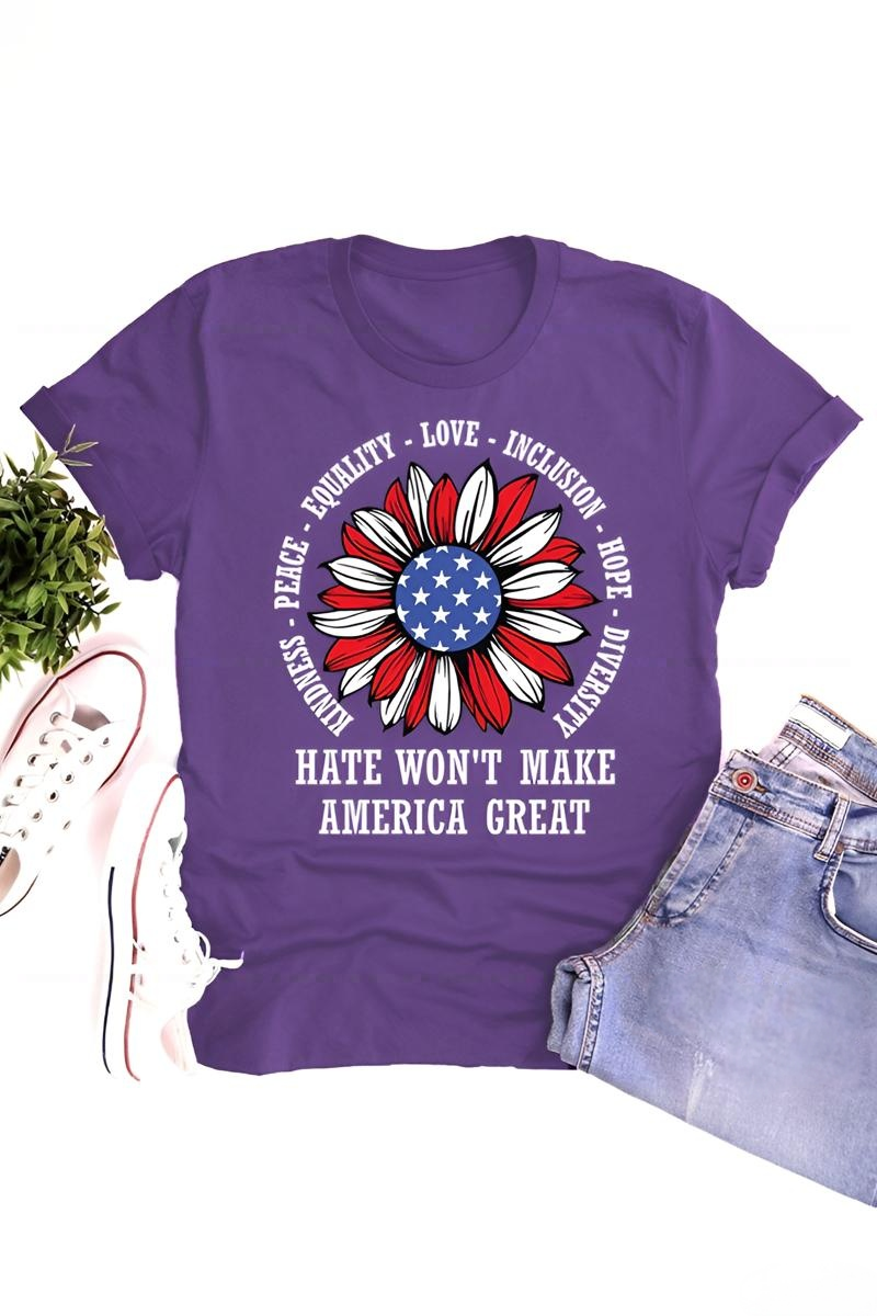 Kindness Peace Love Hate Won't Make America Great Teacher Tee