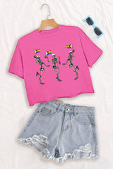 LGBTQ Skeletons With Progress Pride Flags Crop Tee For Women