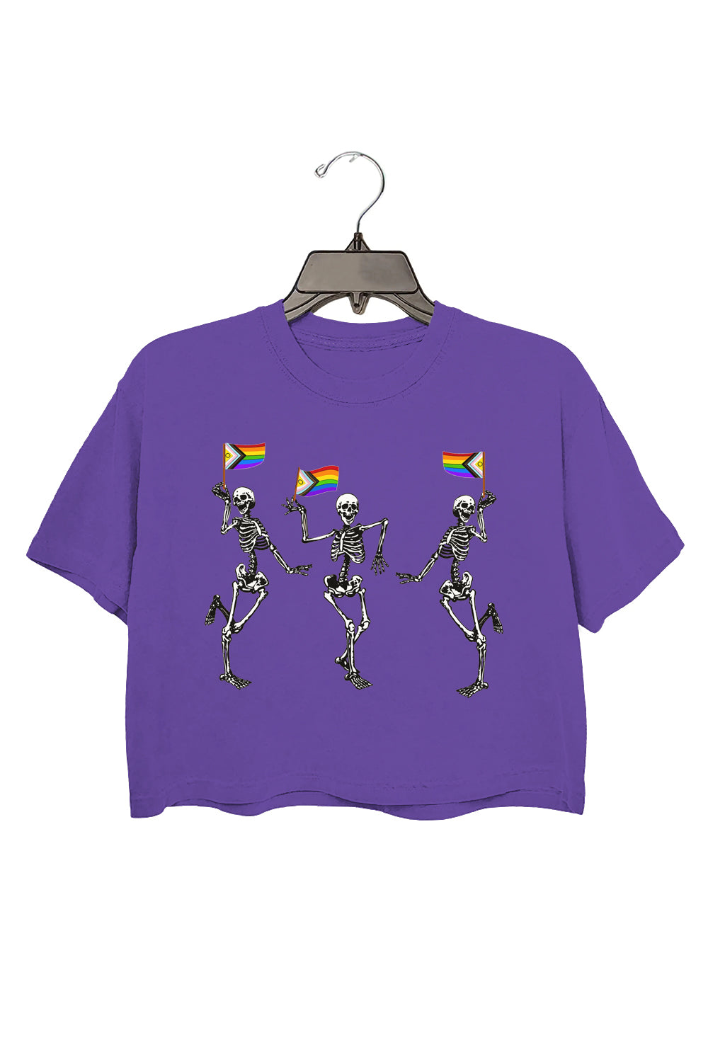 LGBTQ Skeletons With Progress Pride Flags Crop Tee For Women