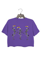 LGBTQ Skeletons With Progress Pride Flags Crop Tee For Women