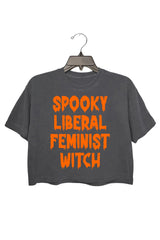 Spooky Liberal Feminist Witch Crop Top For Women